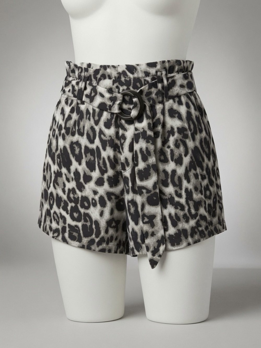 Love Tree Black & White Leopard Print High-Waist Tie Belt Shorts